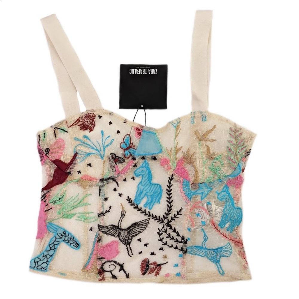 SOLD Zara Trafaluc embroidered mesh bustier